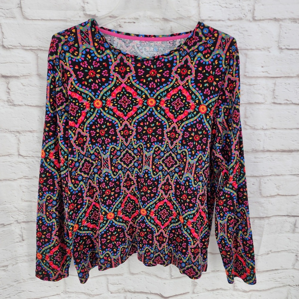 Croft & Barrow Colorful Boho Top Maximalists Morroccan‎ Tile Classic Tee XXL 2XL